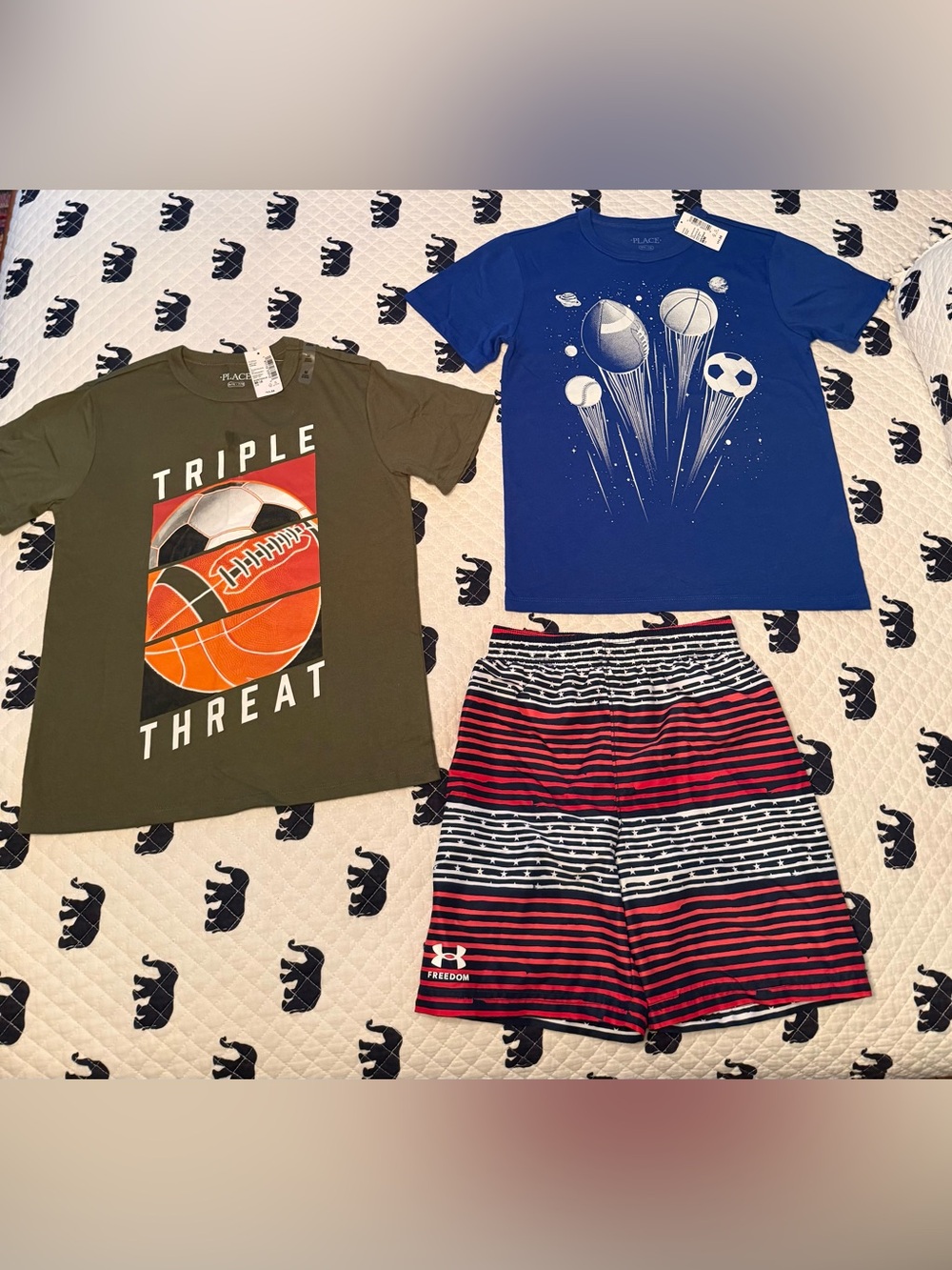 Boys Size 7/8 Bundle 2 Children’s Place T-shirts NWT, 1 UA Swim Shorts NWOT $18